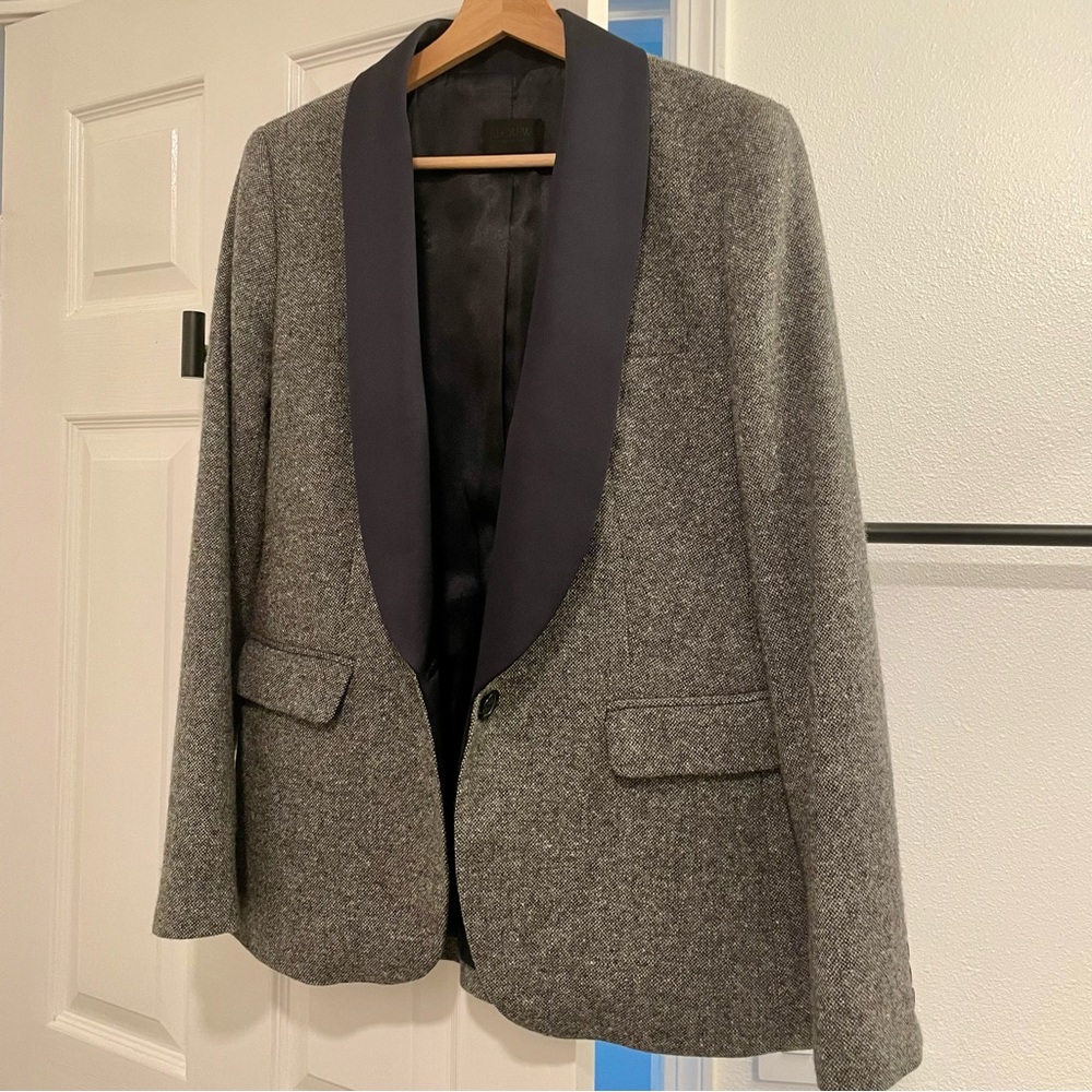 J.Crew Collection Satin Shawl Collar Tweed Tuxedo Blazer - 100% wool, like new!